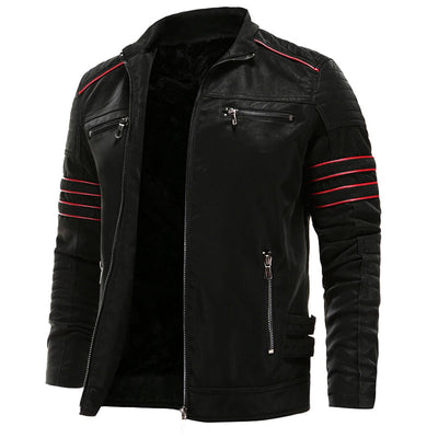 Schwarze Lederjacke mit Streifen für Herren
