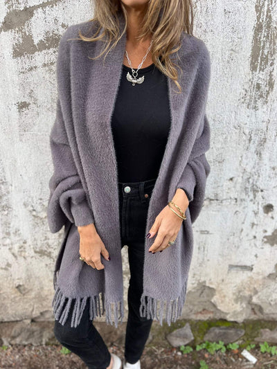 Lässige Fransenstrickjacke für Damen