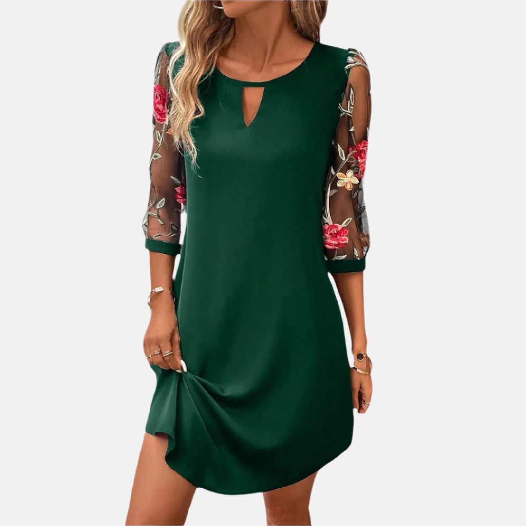 Sommerkleid - Elegantes Midi Cocktailkleid mit Blumenärmel