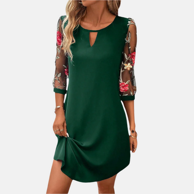 Sommerkleid - Elegantes Midi Cocktailkleid mit Blumenärmel