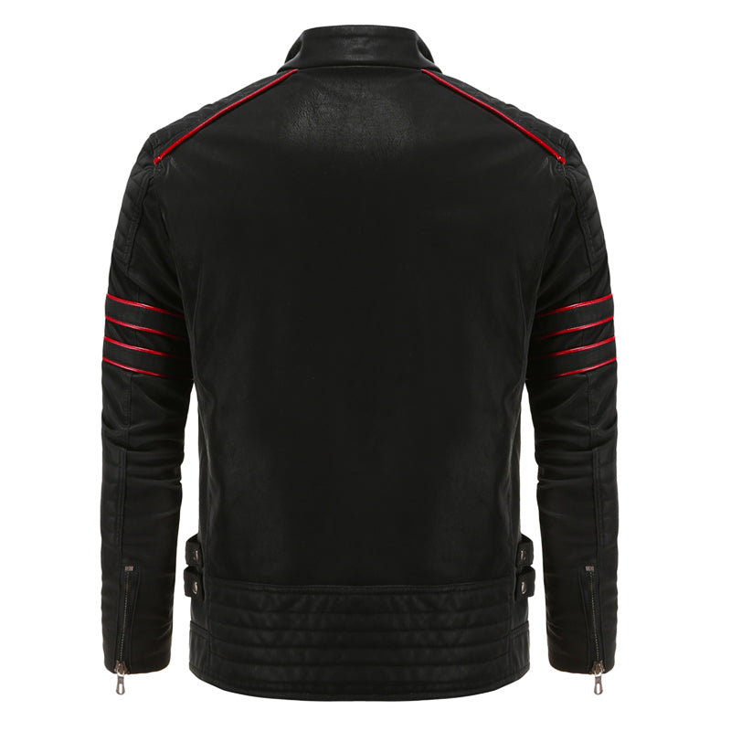 Schwarze Lederjacke mit Streifen für Herren