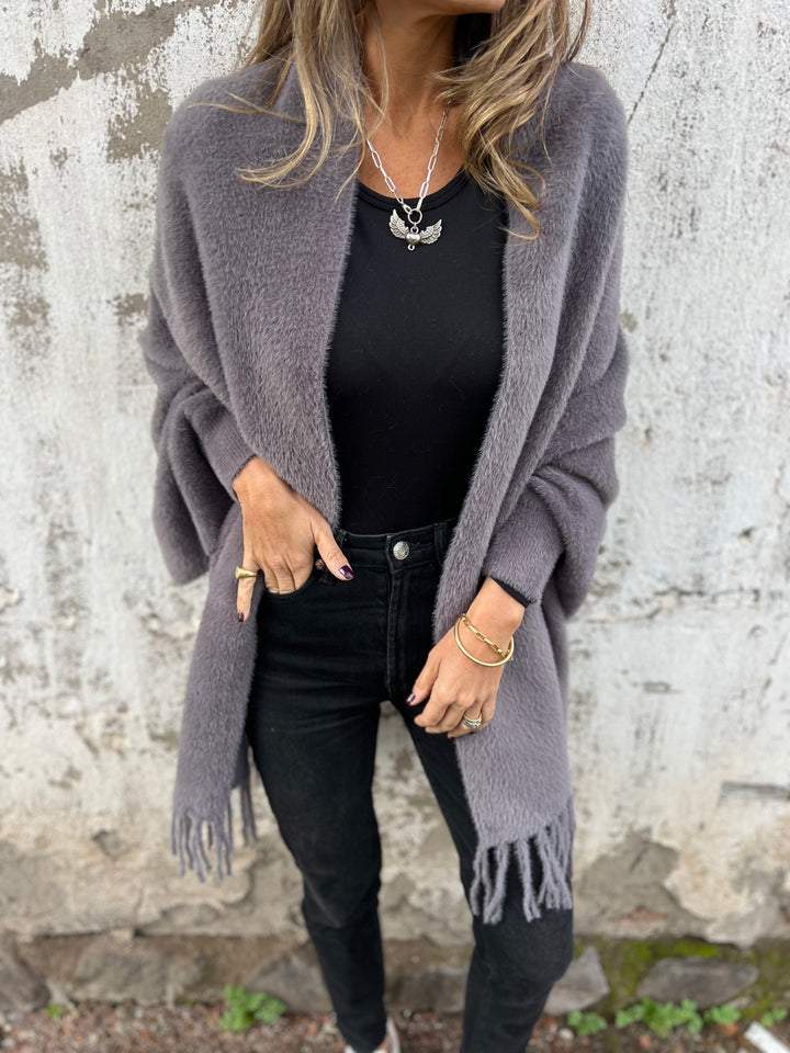 Lässige Fransenstrickjacke für Damen