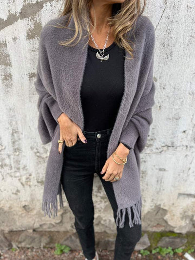 Lässige Fransenstrickjacke für Damen