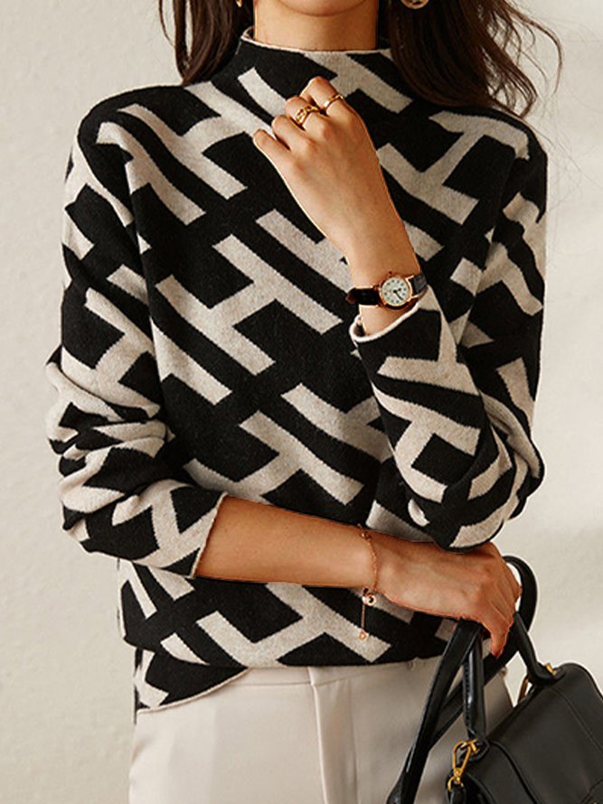 Geometrischer zweifarbiger Pullover für Frauen