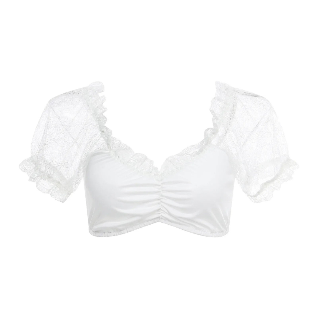 Damen Elegante Weiße Oktoberfest Dirndl Bluse