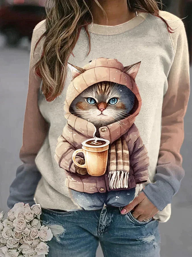 Katze und Kaffee Pullover für Damen