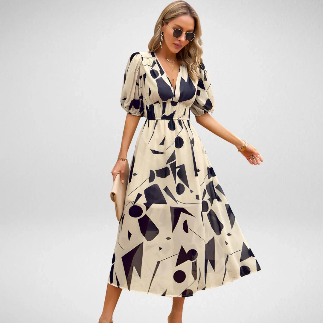 Elegantes Maxikleid | Grafischer Print & Taillierter Schnitt | Luftig & Modern