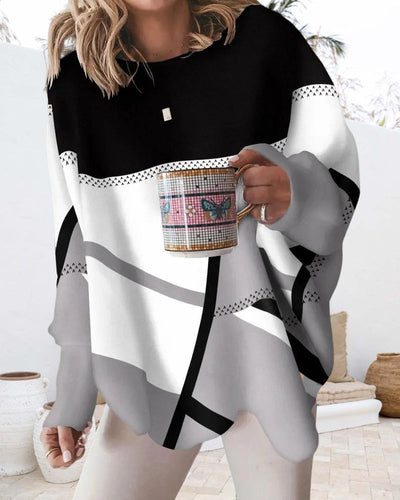 Geometrisches Grafik-Pullover mit langen Ärmeln für Damen