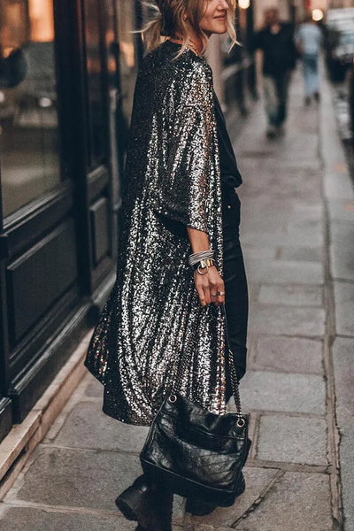 Kimono-Strickjacke mit Pailletten für Frauen