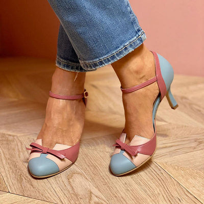 Sommerliche Pumps mit Schleife - Bequeme Vintage Schuhe mit Knöchelriemen