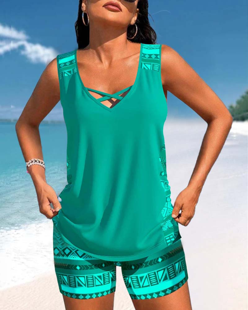 Helena - Tankini mit geometrischem Muster und V-Ausschnitt