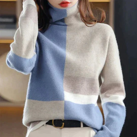 Farbblock-Rollkragenpullover für Damen