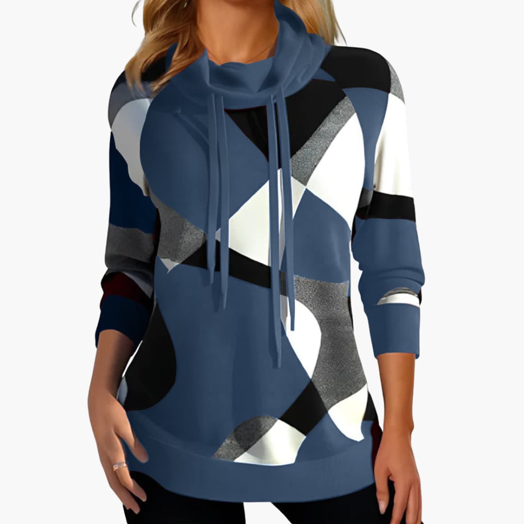 Damen Kapuzen pullover mit geometrischem Print, Kordelzug und langen Ärmeln