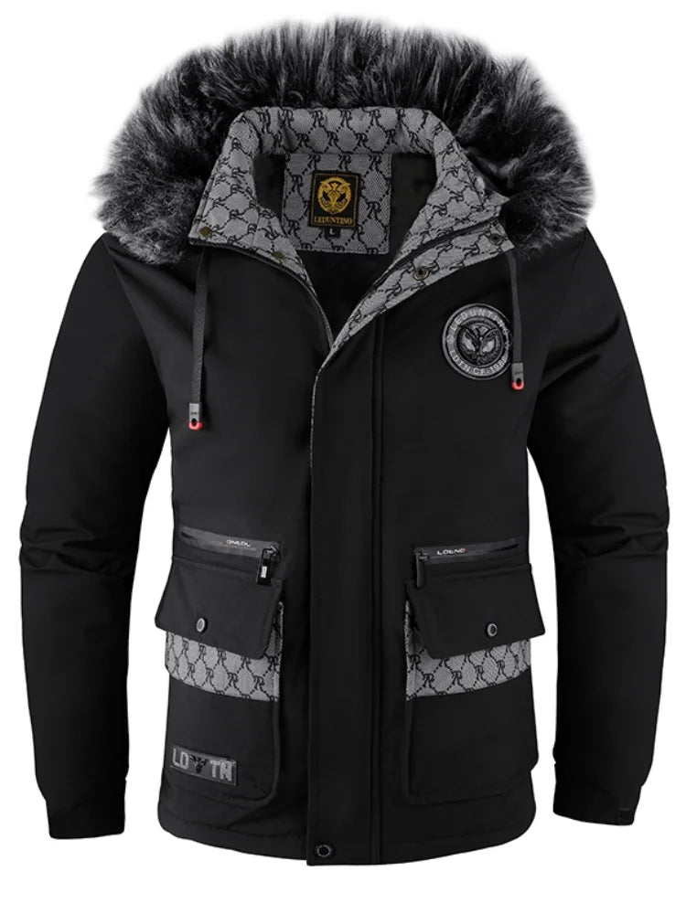 Wasserdichte Kunstfell-Kapuzen-Winterjacke für Herren