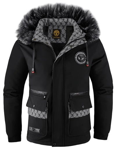 Wasserdichte Kunstfell-Kapuzen-Winterjacke für Herren