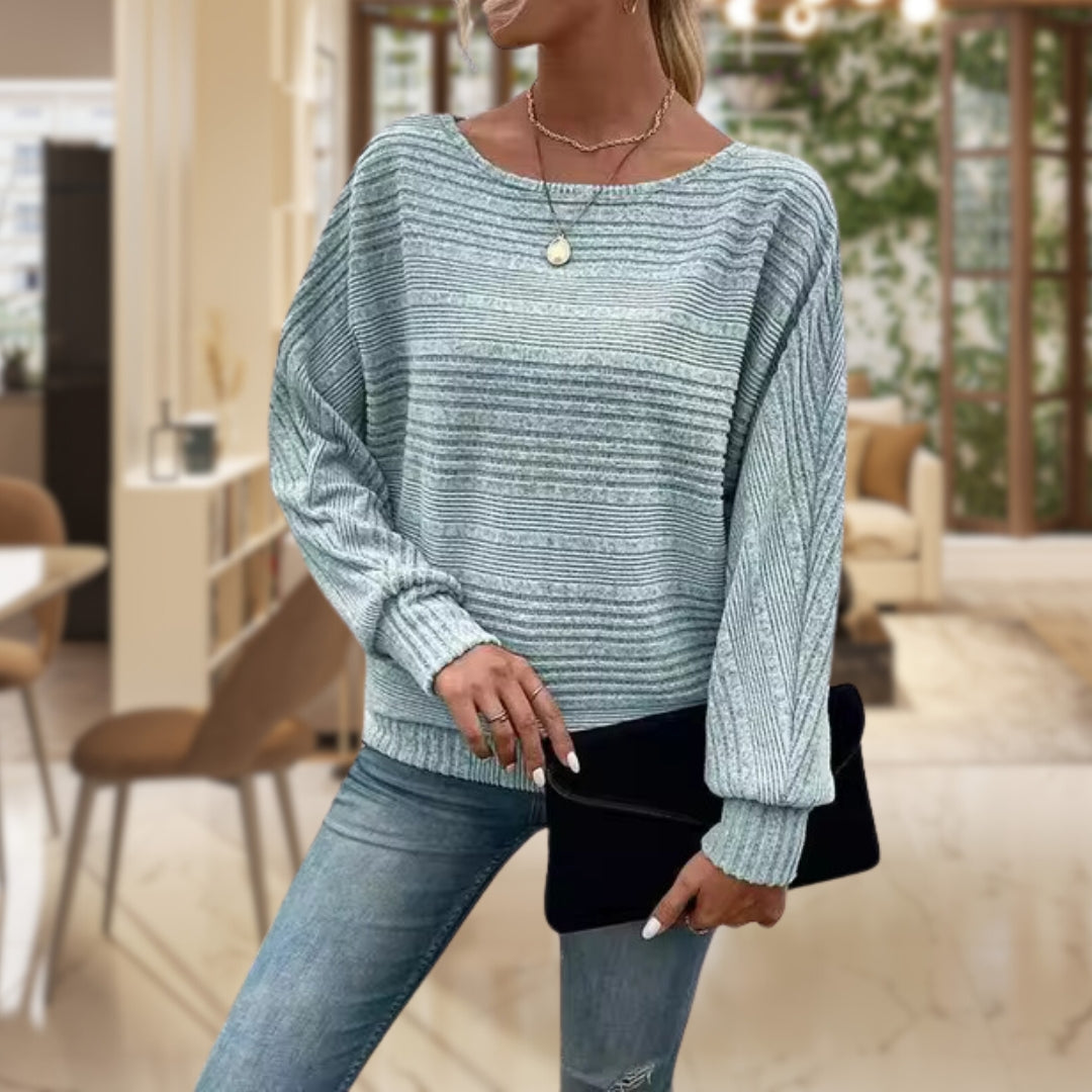 Rippenstrick-Pullover mit Streifen Für Damen