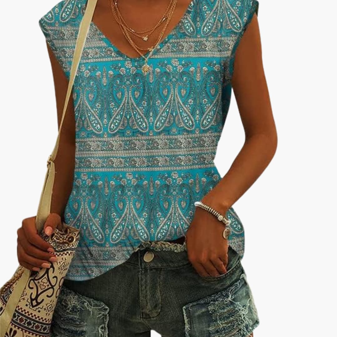 Damen V-Ausschnitt Shirt mit Cap-Ärmeln für den Sommer