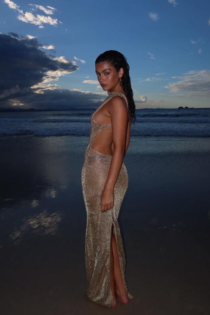 Corliss™ | Verziertes Rückenfreies Maxi-Kleid mit Schlitz