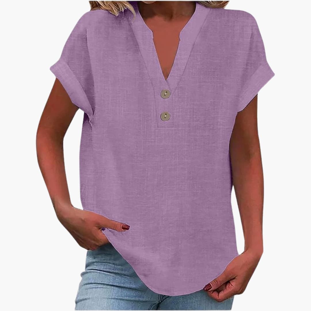 Damen Kurzarmshirt mit V-Ausschnitt und lockerer Passform