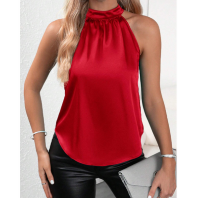 Satin-Top mit Stehkragen | Ärmellos | Eleganter Glanz