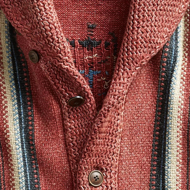 Gestreifte Strickjacke mit Schalkragen für Männer