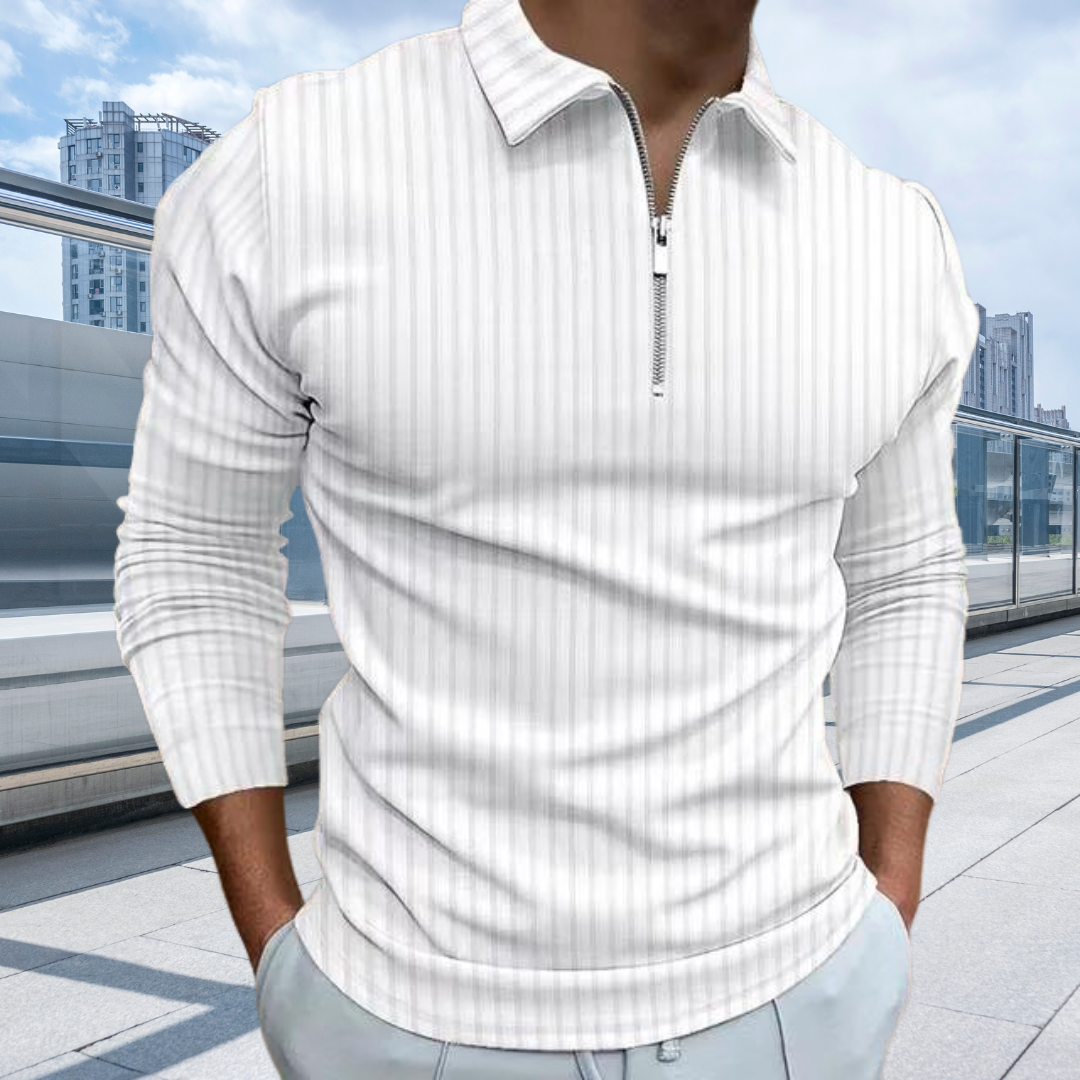 Matthias | Gerippte Langarm-Poloshirt