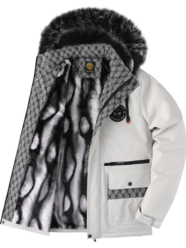 Wasserdichte Kunstfell-Kapuzen-Winterjacke für Herren
