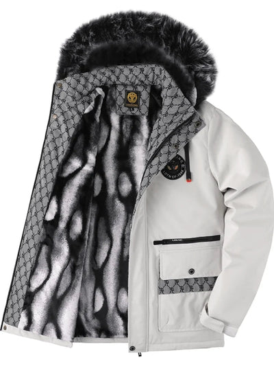 Wasserdichte Kunstfell-Kapuzen-Winterjacke für Herren