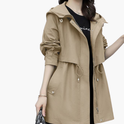 Damen Trenchcoat mit Kapuze und verstellbarer Taille