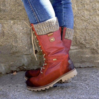 Schnürstiefel mit gestrickter Manschette für Frauen