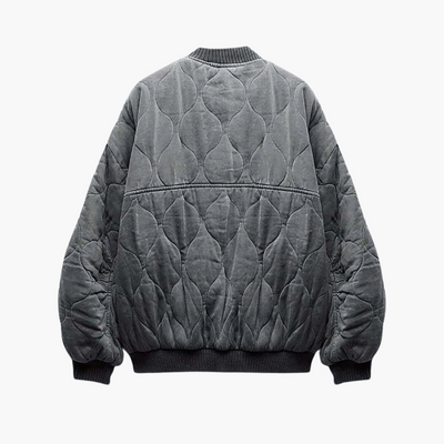 Damen Stepp Bomberjacke mit Druckknopfverschluss und gerippten Bündchen