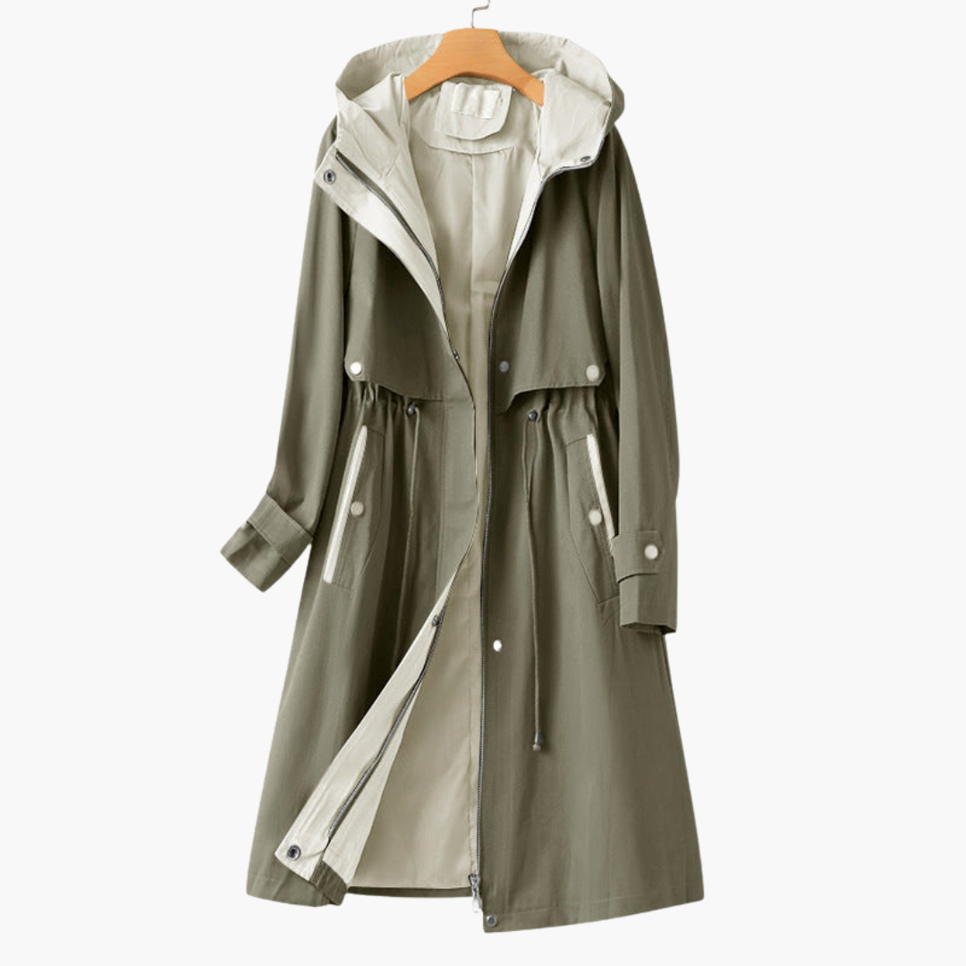 Damen Trenchcoat mit Kapuze und Reißverschluss