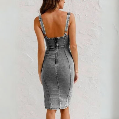 Jeanskleid für Damen - Leichtes Sommerkleid mit Schlitz und offenem Rücken