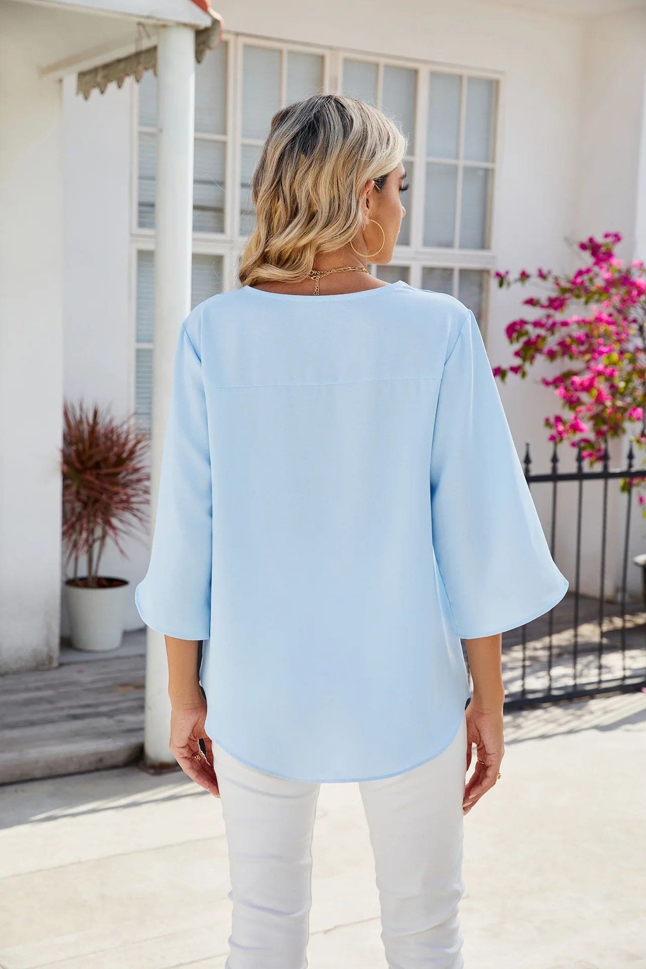 Amatista® | Damenbluse mit Tulpenärmeln und V-Ausschnitt