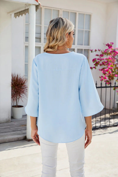Amatista® | Damenbluse mit Tulpenärmeln und V-Ausschnitt