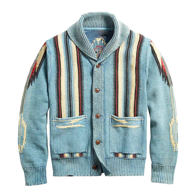 Gestreifte Strickjacke mit Schalkragen für Männer
