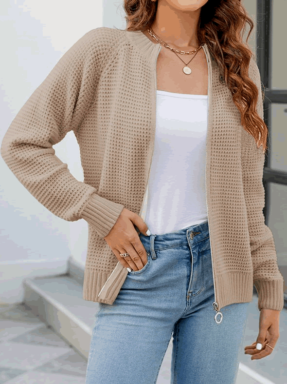 Gemütliche Waffelstrick-Strickjacke für Damen