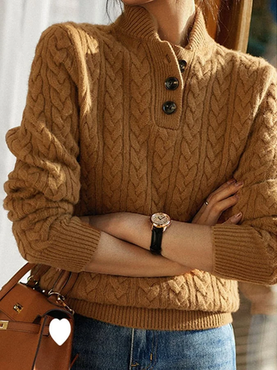 Zopfstrickpullover mit Knopfleiste für Damen