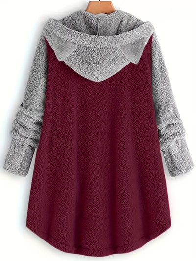 Zweireihige Fleecejacke mit Katzenohren für Damen