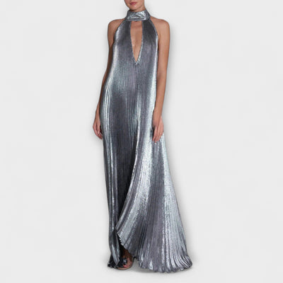 Calliope - Metallic Plissé A-Linien Maxikleid