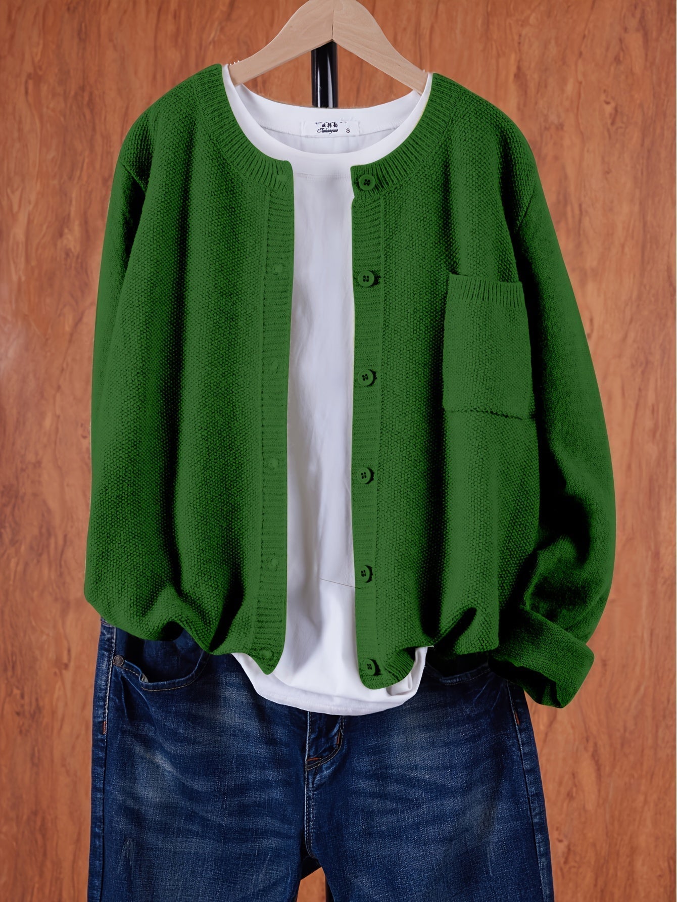 Strickjacke mit Aufgesetzter Tasche für Damen