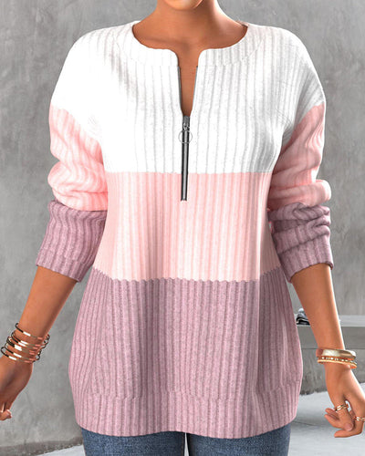 Gestreifter Pullover mit halbem Reißverschluss für Frauen