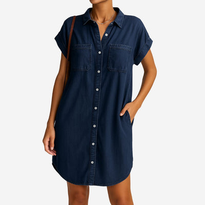 Damen Jeanskleid mit Knöpfen – Sommerliches Midi Kleid im Denim Look