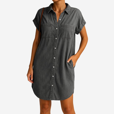 Damen Jeanskleid mit Knöpfen – Sommerliches Midi Kleid im Denim Look