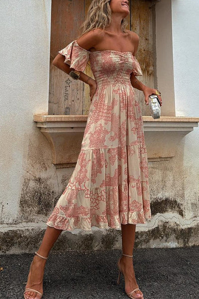 Vee™ | Off-Shoulder Smocked Midi Dress