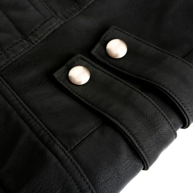 Schwarze Lederjacke mit Streifen für Herren