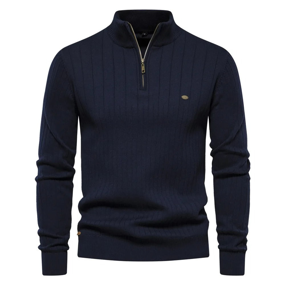 Modischer Gerippter Halbzipper-Pullover für Männer