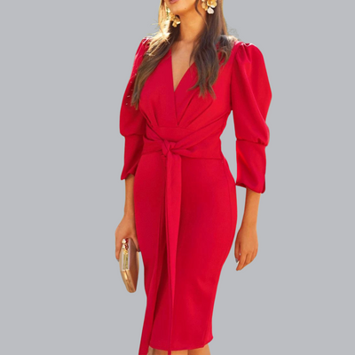 Sommerliches Abendkleid für Damen - Elegantes Wickelkleid mit Puffärmeln für Festliche Anlässe