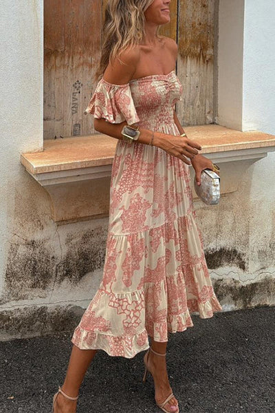 Vee™ | Off-Shoulder Smocked Midi Dress