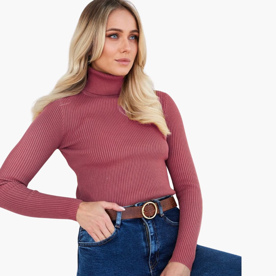 Damen Turtleneck Pullover mit gerippten Bündchen und Saum